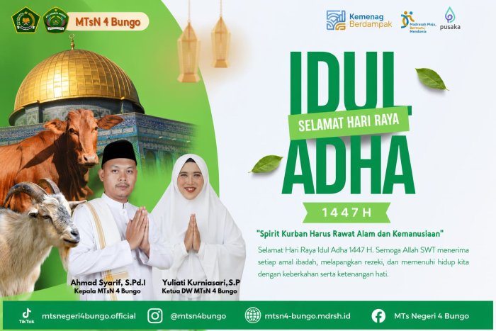 Kepala Madrasah dan Ketua Dharma Wanita MTsN 4 Bungo Sampaikan Ucapan Selamat Hari Raya Idul Adha 1447 H