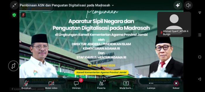 Kepala MTsN 4 Bungo Ikuti Pembinaan ASN dan Penguatan Digitalisasi Madrasah Secara Virtual