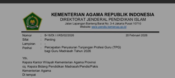 Kabar Gembira, TPG Guru Madrasah Segera di cairkan
