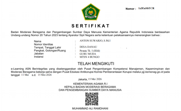 Gandeng KPK, Kemenag Cetak Guru MTsN 4 Bungo Jadi Agen ASN Berintegritas