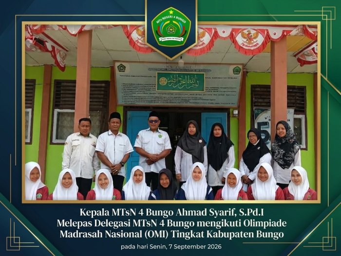 Kepala MTsN 4 Bungo Resmi Lepas Delegasi Siswa Terbaik ke Ajang OMI 2026 Kepala MTsN 4 Bungo Resmi Lepas Delegasi Siswa Terbaik ke Ajang OMI 2026