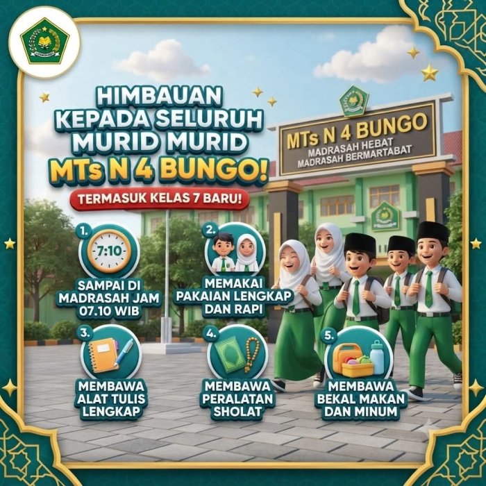 Sambut Tahun Ajaran Baru, MTsN 4 Bungo Keluarkan 5 Himbauan Penting Kedisiplinan Siswa