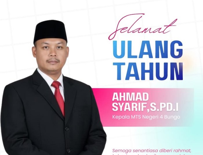 Momen Penuh Kehangatan, Keluarga Besar MTsN 4 Bungo Beri Kejutan Milad ke-45 untuk Sang Kepala Madrasah
