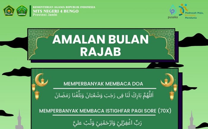 Sambut Bulan Rajab, Humas MTsN 4 Bungo Ajak Siswa Perbanyak Doa dan Istighfar Sambut Bulan Rajab, Humas MTsN 4 Bungo Ajak Siswa Perbanyak Doa dan Istighfar