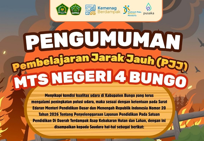 Dampak Kabut Asap Meningkat, Siswa MTsN 4 Bungo Kembali Jalani Pembelajaran Jarak Jauh (PJJ)