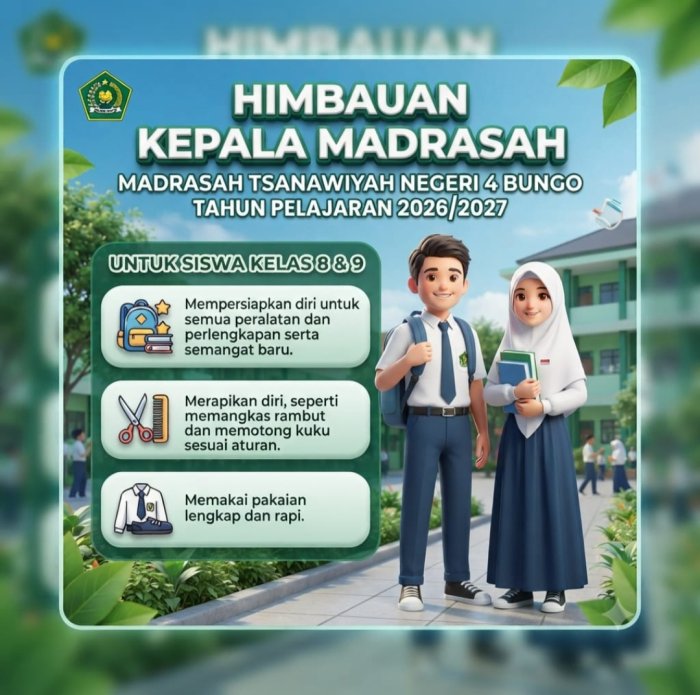 Kepala MTsN 4 Bungo Imbau Siswa Kelas VIII dan IX Siapkan Diri Sambut Tahun Pelajaran Baru