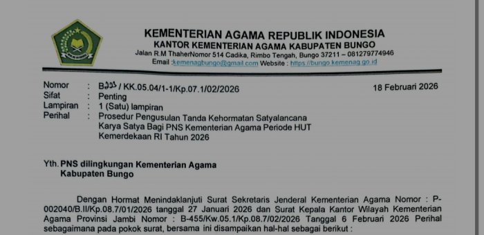 Kepala MTsN 4 Bungo Instruksikan ASN Ajukan Satya Lencana Karya Satya Lencana Tahun 2026