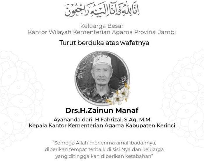 MTsN 4 Bungo Sampaikan Belasungkawa Mendalam atas Wafatnya Ayahanda Kepala Kankemenag Kerinci
