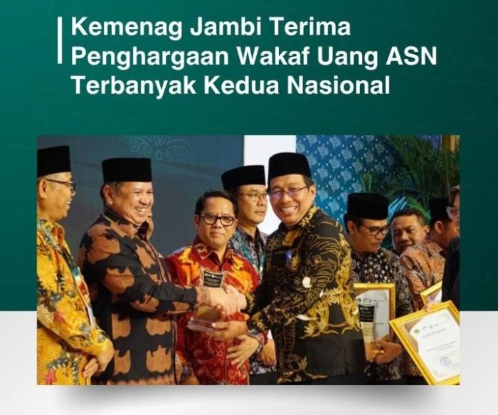 ASN MTsN 4 Bungo Apresiasi Kemenag Jambi Raih Penghargaan Wakaf Uang ASN Nasional.